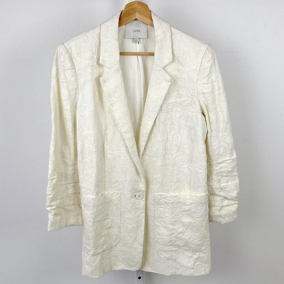 Joie Jackets & Blazers - NWOT Joie Loralee Embroidered Linen Blazer 3/4 Sleeve 1 Button Porcelain White 2